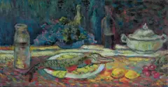 Zygmunt Waliszewski, MARTWA NATURA ZE SZCZUPAKIEM, ok. 1930, olej, płótno