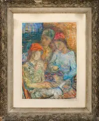 Otto Axer, Trzy dziewczyny w chustkach, lata 40. XX w., akwarela, papier