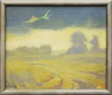Przemysław Pabudziński, Okolice Wólki Przybojewskiej, 1996, olej, płyta pilśniowa