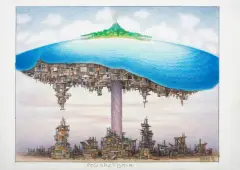 Jacek Yerka, Podgrzybnia, 2016, kredki, ołówek, papier
