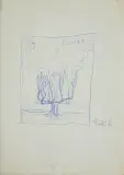 Szkic do obrazu by Zdzisław Beksiński, długopis, papier kremowy, sold Jan 2016