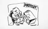 Andrzej Czeczot, Protest (rysunek satyryczny), tusz, papier