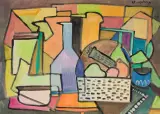 Fryderyk Antoni Hayder, Martwa natura z koszykiem, 1969, akwarela, gwasz, papier
