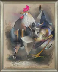 David Pataraia, BEZ TYTUŁU (KOGUT), 2015, pastel, węgiel, papier