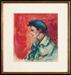 Jakub (Jacques) Zucker, PORTRET MŁODEGO MĘŻCZYZNY W CZAPCE, olej, gwasz, papier