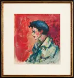 PORTRET MŁODEGO MĘŻCZYZNY W CZAPCE by Jakub (Jacques) Zucker, olej, gwasz, papier, sold Jan 2016