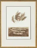 LIŚCIE LECĄCE by Maria Okołów-Podhorska, 1985, akwaforta, papier kremowy, sold Dec 2015