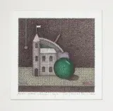 Joanna Wiszniewska-Domańska, Martwa natura z domem z bajki, 2003, grafika offsetowa, papier