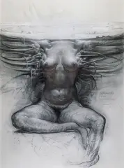 Franciszek Starowieyski, LA VIE SOUTERENNE [ŻYCIE PODZIEMNE], 1980, węgiel, pastel, papier brunatnoszary