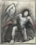 KLĘCZĄCY ANIOŁ by Franciszek Starowieyski, 1988, węgiel, pastel, papier, sold Dec 2015