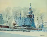 Henryk Sajdak, STARY KOŚCIÓŁ W RABCE, akwarela, ołówek, papier