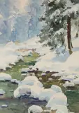 Henryk Sajdak, POTOK ZIMĄ, akwarela, ołówek, papier