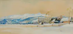 ZIMOWY PEJZAŻ Z PODHALA by Mieczysław Filipkiewicz, akwarela, gwasz, papier, sold Dec 2015