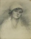Teodor Axentowicz, PORTRET DZIEWCZYNY W CZAPECZCE, ołówek, papier