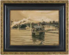 PONT SULLY W PARYŻU by Odo (Otton) Dobrowolski, ok. 1910, kredka, pastel, gwasz, karton, sold Dec 2015