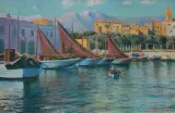 PORT W PALMA DE MALLORCA by Feliks Kazimierz Wygrzywalski, przed 1939, olej, płótno, sold Dec 2015