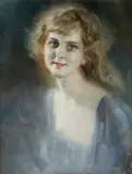 Tadeusz Styka, PORTRET MŁODEJ KOBIETY, po 1920, olej, tektura
