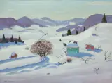 Rafał Malczewski, ZIMOWE POPOŁUDNIE, po 1945, olej, tektura