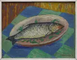 Tadeusz Gąsiewicz, Martwa natura (Ryba), 1949, olej, sklejka