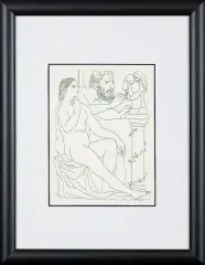 RZEŹBIARZ, MODELKA I BIUST, z teki Vollarda by Pablo Picasso, litograficzna replika akwaforty, papier kremowy, sold Oct 2015