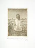 Leszek Rózga, PEJZAŻ RENESANSOWY Z DZIEWCZYNĄ, 1976, akwaforta sepiowa, papier