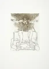 Jacek Waltos, POMIĘDZY NAMI- KRES (ZASŁONA), 1981, akwaforta, miękki werniks, papier krem.