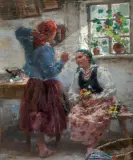 Zdzisław Jasiński, PROMIEŃ SŁOŃCA (SWATY WIEJSKIE), olej, płótno naklejone na tekturę