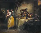 Eduard Ender, WESOŁE TOWARZYSTWO, 1852, olej, deska