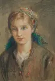 DZIEWCZYNA HUCULSKA by Teodor Axentowicz, pastel, kredka, akwarela, tektura, sold Oct 2015