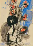 Zygmunt Menkes, KOBIETA I KWIATY, gwasz, tusz, papier