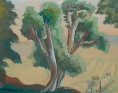 Zygmunt Dobrzycki, KRAJOBRAZ LETNI, 1942, gwasz, akwarela, papier