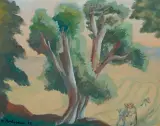 Zygmunt Dobrzycki, KRAJOBRAZ LETNI, 1942, gwasz, akwarela, papier