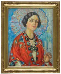 Leon Kowalski, PORTRET PANI Z PARASOLKĄ, 1933, olej, płótno