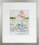 Jacek Pałucha, Para na rowerze, 2014, tusz pióro, akwarela, papier