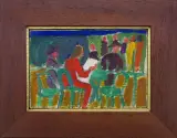 Helena Zaremba-Cybis, Czytający gazetę, 1980, olej, płótno