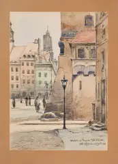Władysław Chmieliński, Widok na Rynek Starego Miasta w Warszawie, akwarela, kredka, tusz, gwasz, papier