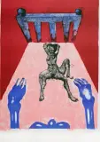 Kompozycja z kobietą o czterech nogach by Jan Lebensztejn, 1973, litografia barwna, karton, sold Aug 2015