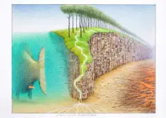Jacek Yerka, Trzeci dzień stworzenia, 2015, kredki, ołówek, karton