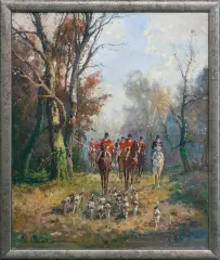 Karl Mohr, WYJAZD NA POLOWANIE PAR FORCE, olej, płótno