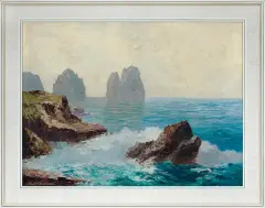 Georg Arnold, SKAŁY U BRZEGÓW CAPRI, olej, płótno