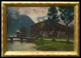 Ernst Payer, WIEJSKI DOM W GÓRACH, 1912, olej, płótno naklejone na tekturę