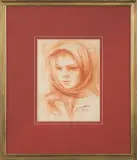 DZIEWCZYNA W CHUSTCE by Jakub (Jacques) Zucker, 1930, sangwina, papier, sold Jul 2015