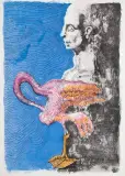 Kompozycja z flamingiem by Jan Lebensztejn, litografia barwna, papier, sold Jun 2015