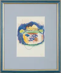Autoportret by Jerzy Panek, kredki, flamaster, tusz pióro papier, sold Jun 2015