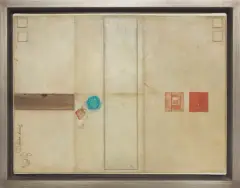 Marian Warzecha, KOMPOZYCJA, 1961, olej, collage, tektura naklejona na płótno