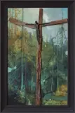 REQUIEM DLA LASU - 2 - WŁADYSŁAWOWI HASIOROWI,199 by Jerzy Duda-Gracz, olej, płyta pilśniowa, drewno, figura Chrystusa, sold Jun 2015