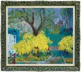 KWITNĄCE FORSYCJE by Jan Szancenbach, 1996, olej, płótno, sold Jun 2015