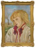 CHŁOPIEC W SUKMANIE by Vlastimil Hofman, 1923, olej, tektura, sold Jun 2015