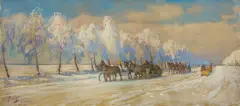 Julian Fałat, NA DRODZE DO NIEŚWIEŻA, ok. 1900, akwarela, tektura