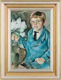 CHŁOPIEC Z GAŁĄZKĄ BZU by Julian Fałat, 1911, akwarela, papier, sold Jun 2015